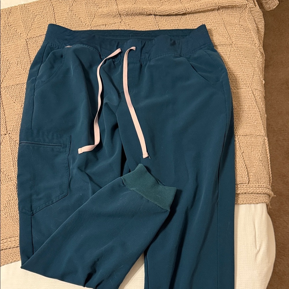 Figs Blue Jogger Pants with Pink Accents